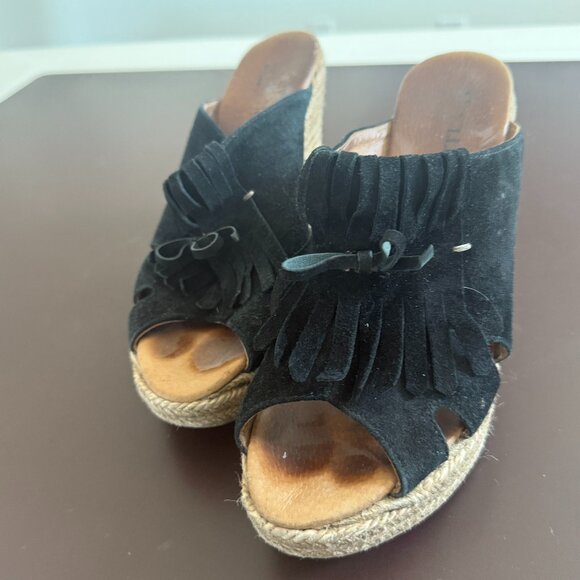 Jaimo Espadrilles x 5th & Row Black Suede Platform Sandals– Size 38 - Picture 1 of 7